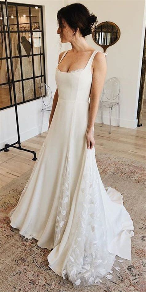 Charming A Line Square Neckline Lace Backless Wedding Dresses In