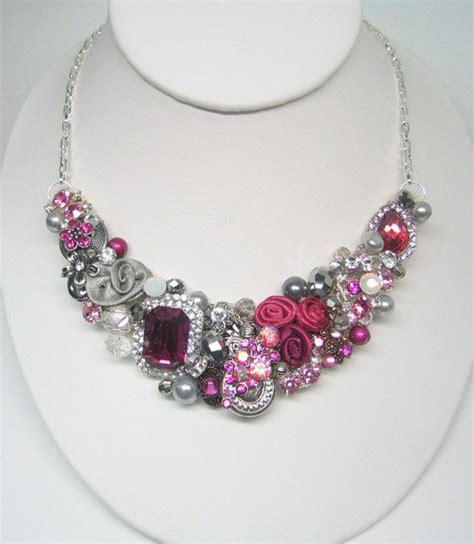 Hot Pink Statement Necklace Fuschia And Silver Bib Necklace