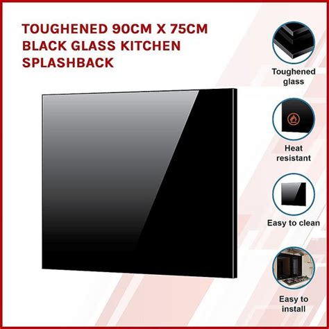 Toughened 90cm X 75cm Black Glass Kitchen Splashback Shopy Store