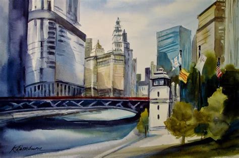 At The River Chicago River Original Fine Art By Kathy Los Rathburn