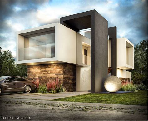A continuación puedes ver algunos ejemplos de hermosas casas con frentes modernos. Vivienda con un diseño conceptual geométrico de cubos ...