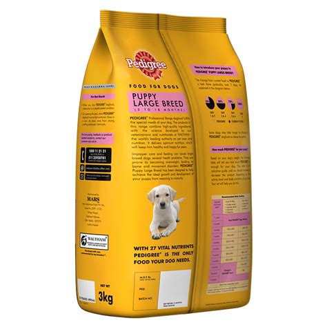 The recipe is made with the right balance of whole grains and protein with vegetable accents that help keep your dog healthy and active. Pedigree Dog Food Puppy Large Breed Professional - 3 Kg ...
