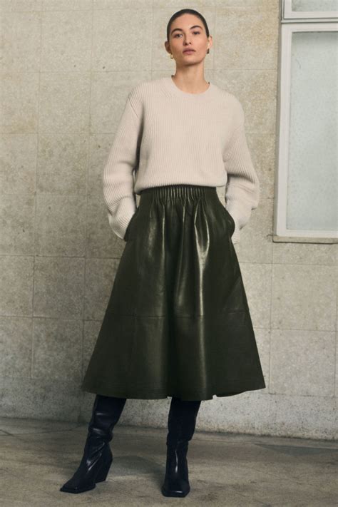 A Line Leather Skirt Green Skirts Cos Pl Raglan Pullover Dart