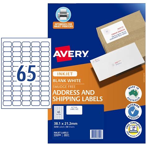 AVERY J8651 Inkjet Labels 38 1 X 21 2mm 65 Sheet 936099