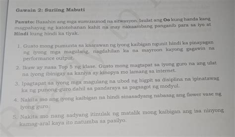 Simulan Gawain 2 Suriing Mabuti Panuto Basahin Ang Mga Sumusunod Na