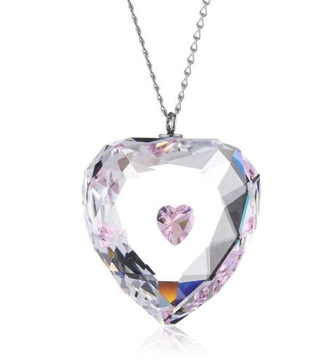 Swarovski Pink And Clear Crystal Truthful Heart Pendant Necklace Rhodium