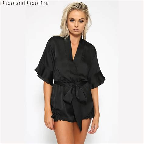 New Women Rompers Summer Fashion Sexy Deep V Neck Flounced Flare Sleeve