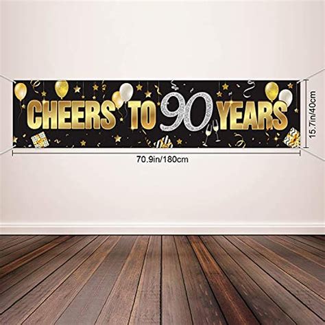 90th Birthday Banner Happy Decorations With Cheers To Years Black