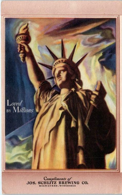 Milwaukee Wi Schlitz Brewing Co Ad Statue Of Liberty C1940s Postcard
