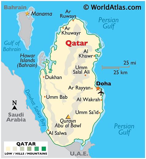 Large Detailed Political Map Of Qatar With Relief Roads And Cities