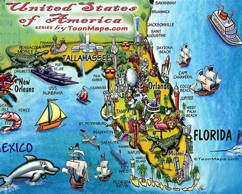 Florida Fun Map By Kevin Middleton In 2022 Cartoon Posters Map
