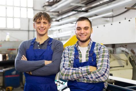 Happy Workers At Modern Industry Plant Stock Photo Image Of Person
