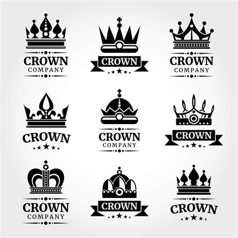 Royal Vector Crown Logo Templates Set In Black And White By Microvector