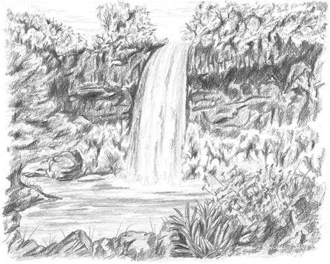 Waterfall Landscape Drawing Vlrengbr