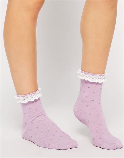 Asos Asos Spot Ankle Socks With Lace Trim At Asos Ankle Socks