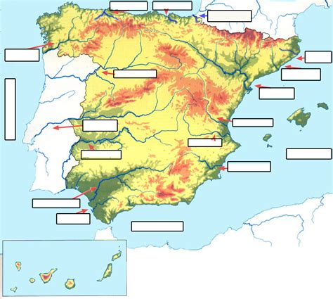 Mapa Mudo De Los Rios De España Y Sus Afluentes