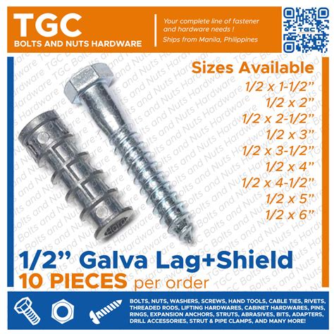 10pcs 12 Inches Lag Screw With Expansion Shield Galvanized Lagscrew