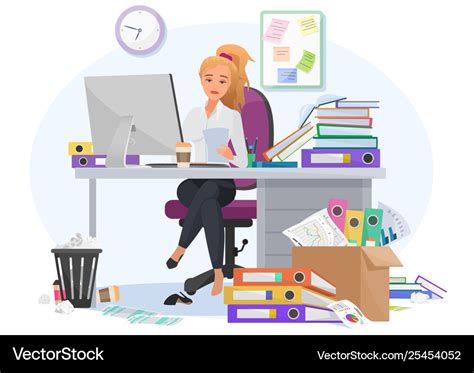 Exhausted Overwhelmed Work Young Female Royalty Free Vector