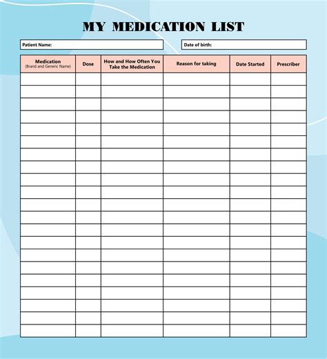 10 Best Printable Medication List Medication List