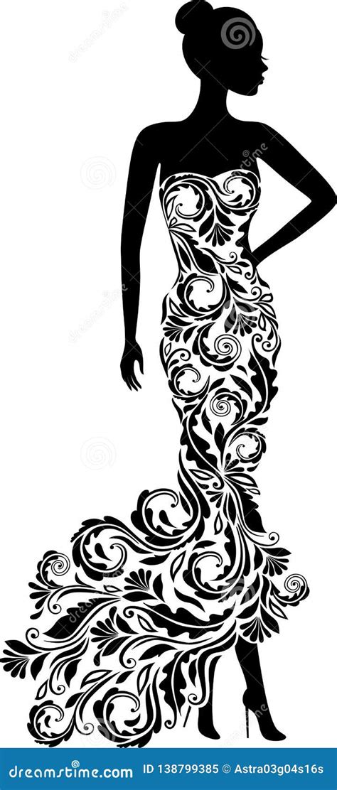 Vector Silhouette Of Woman In Elegant Wedding Dress Stock Vector