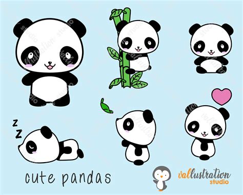Panda Clipart Cute Panda Clipart Kawaii Panda Clip Art Etsy Cute