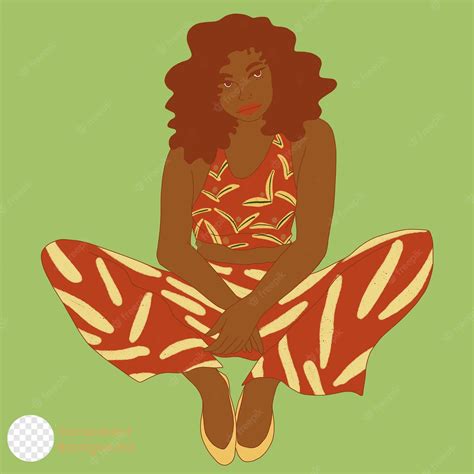 Premium Psd Dark Skinned Woman Sitting Pose Illustration