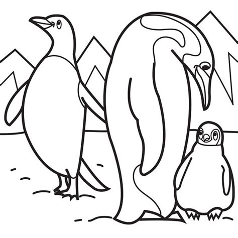Penguin Parent Teaching Their Baby In Arctic Animals Coloring Page