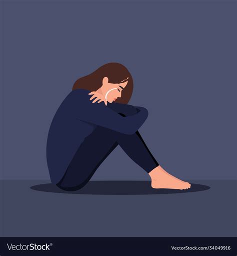 Sad Crying Lonely Young Woman Sitting On Floor Vector Image