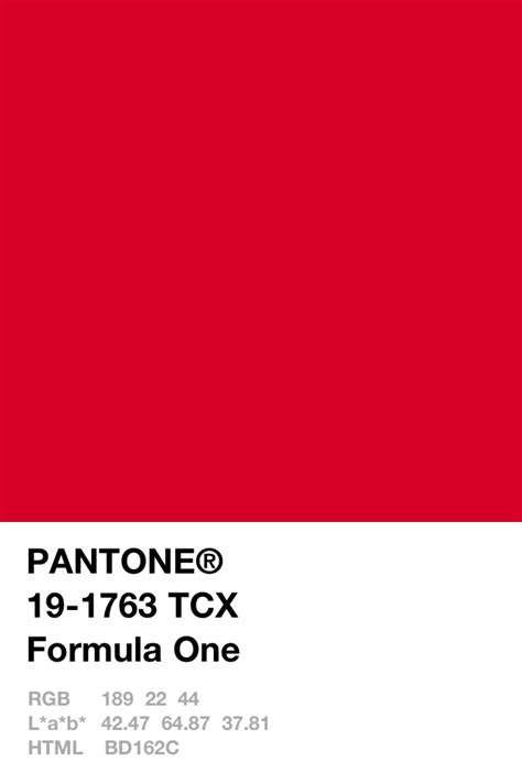 Formula One Pantone Red Red Colour Palette Pantone