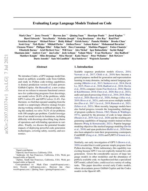 Evaluating Large Language Models Trained On Code Deepai