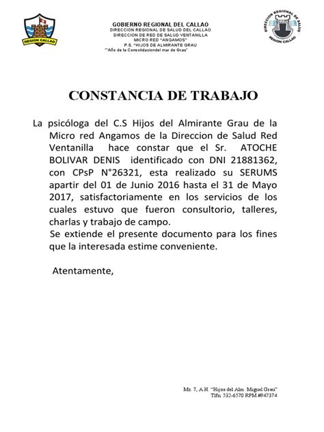 Modelo De Constancia De Trabajo Pdf