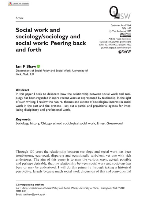 Pdf Social Work And Sociologysociology And Social Work Peering Back