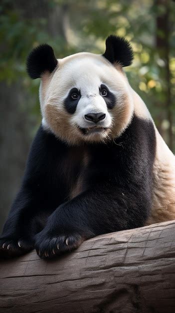 Premium Ai Image A Giant Panda Sits On A Log In A Zoo