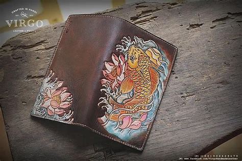 Koi Fish Leather Carving Wallet Koifish Leather Carving Tooled