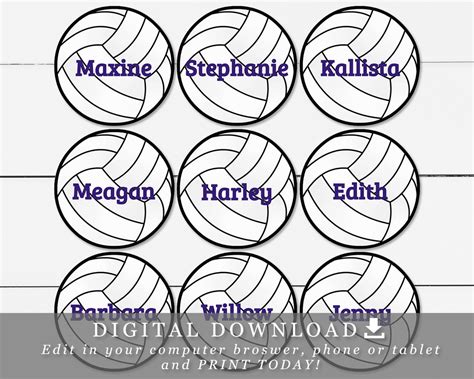 25 Volleyballs With Editable Names Text Printable Cupcake Toppers