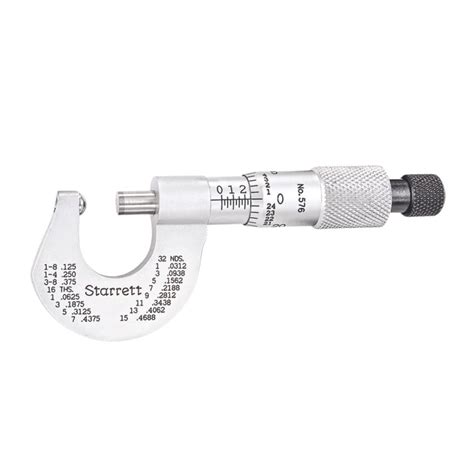 Starrett Rounded Anvil Micrometer With One Piece Spindle Satin Chrome