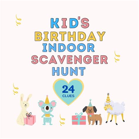 Indoor Birthday Treasure Hunt Clues Indoor Birthday Scavenger Etsy
