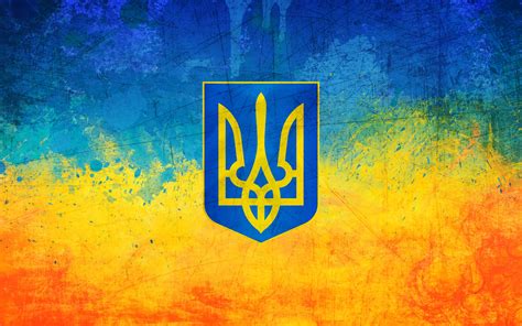 Free Wallpapers ukraine flag coat of arms trident yellow blue