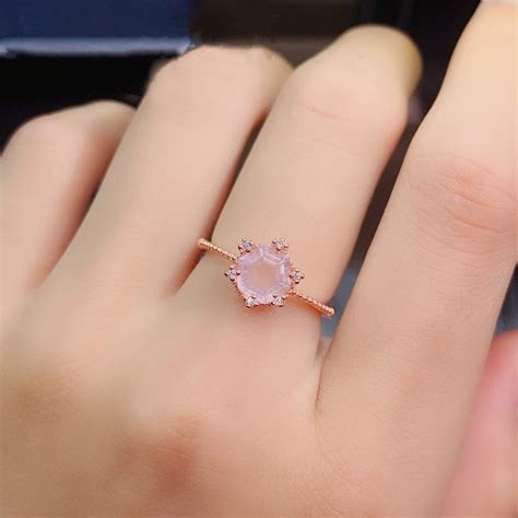 hexagonal rose quartz wedding ring