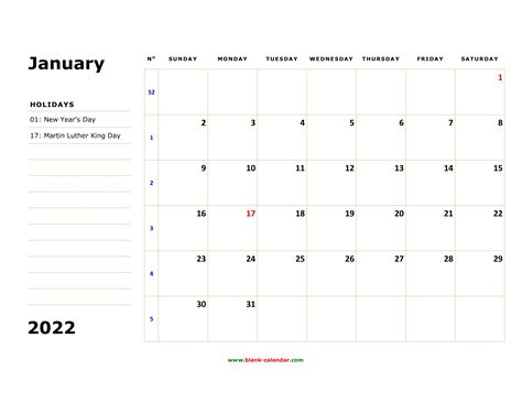 2022 Large Grid Calendar Calendar With Holidays Images