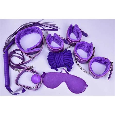 Bondages Leather Plush Sm Restraints Bondage Set Fetish Collar Whip Rope Ball Mask Handcuff Sex