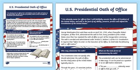 United States Presidential Oath Of Office Information Sheet
