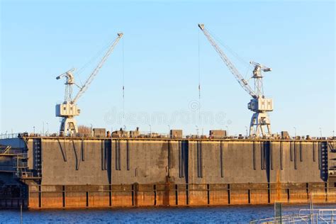 Dry Docks For Ship Repair With Cranes Side View Stock Image Image Of