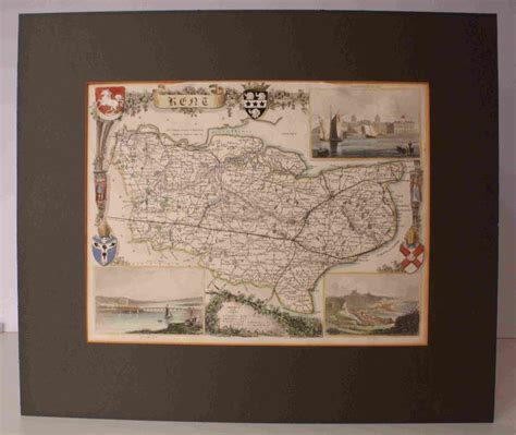 Engraved Map Of Kent ENGRAVED MAP FINELY COLOURED BY HAND By THOMAS