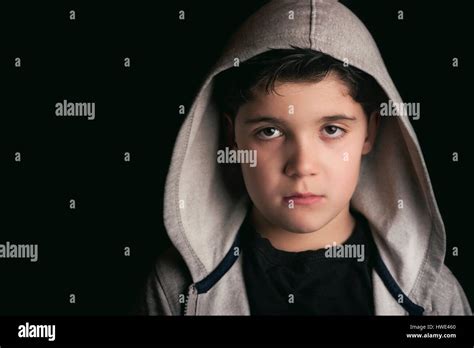 Sad Boy On Black Background Stock Photo Alamy