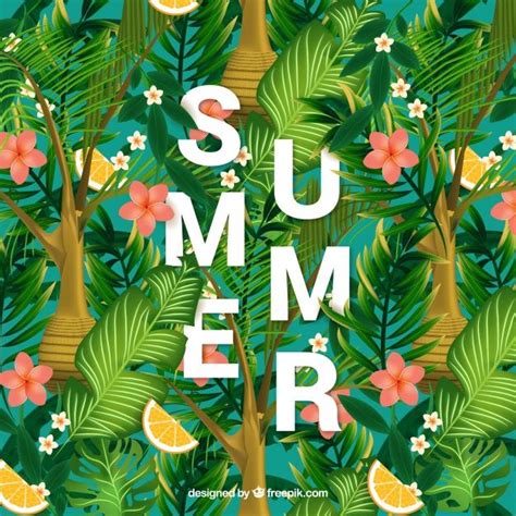 Download Summer Background With Lemons And Palm Leaves For Free