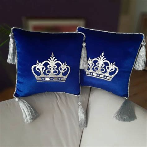 Royal Pillow With Golden Tassel Crown Embroideredstand Etsy Uk