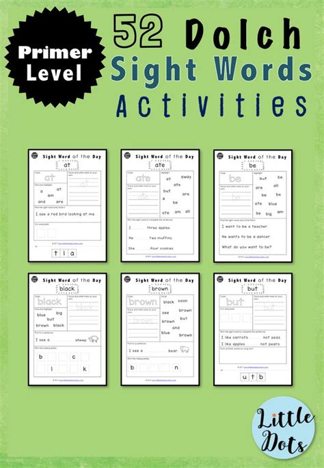 Dolch Sight Words Activities Primer Kindergarten Level