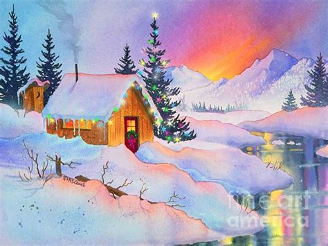 Christmas Cabin By Teresa Ascone Christmas Landscape Winter Painting
