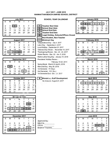 2017 2018 School Calendar Manhattan Beach Unified School District